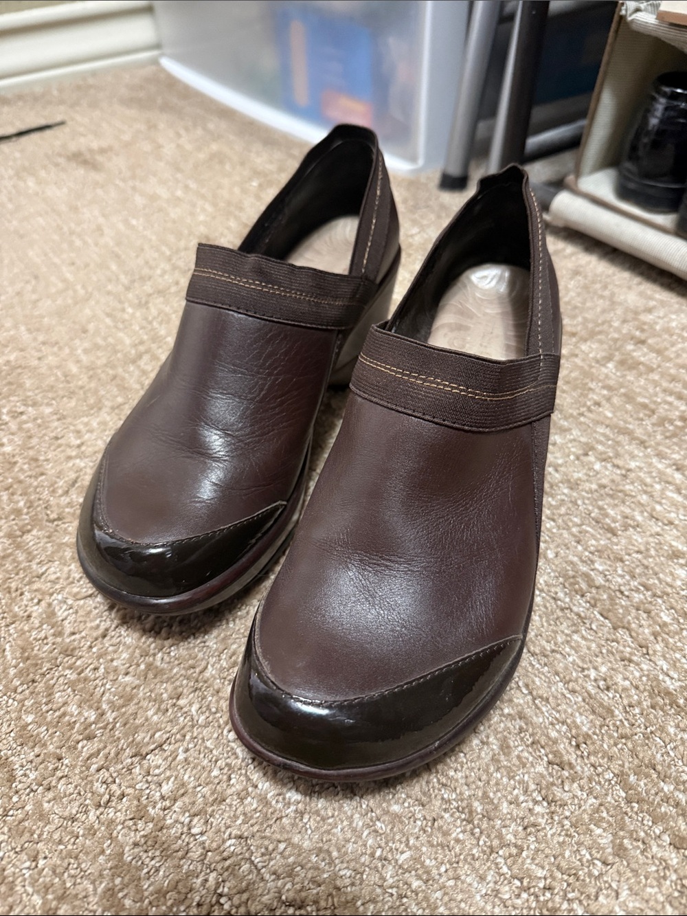 Jambu Brown Leather Slip-On Mules with Gloss Toe Cap